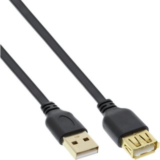 0,5m USB 2.0 Flachkabel Verlängerung Kabel Stecker Buchse Typ A schwarz